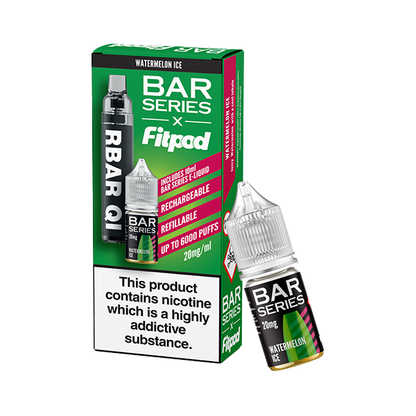 Bar Series x Fitpod RBAR QI - Refillable Disposable Vape & 10ml Nic Salt - 6000 Puffs 20mg